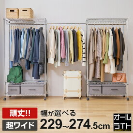 【大容量！2台簡単連結セット】ハンガーラック 頑丈 キャスター付き 棚付き ワードローブ 幅260cm クローゼット 収納付き コートハンガー 壊れない 壁面収納 ラック スーツケース 収納 棚 2段 スチールラック シェルフ メタル ロッカー 幅90 EL25-90183