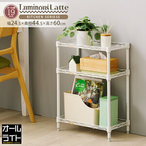 ルミナス ラテ スチールラック ラック すき間収納 隙間 25cm 3段 スリム おしゃれ 白 ホワイト 幅45 幅25 コンパクト 収納 棚 デスク キッチンラック ランドリー サニタリー トイレ 台所 洗面所