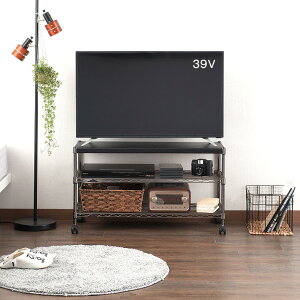 テレビ台ローボードテレビボードテレビラックTVボード39型39インチキャスター付テレビ収納ワゴンおしゃれスチールラック【ラックランキング入賞】ルミナスブラックテレビ台ウッド天板黒ラックBN5190-3M