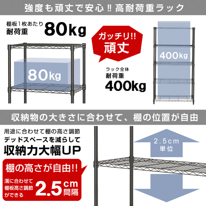 楽天市場】ルミナス ノワール スチールラック ラック 幅80 奥行