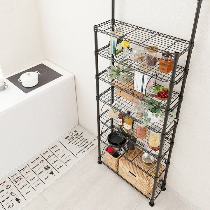 楽天市場 ラック キッチンラック 幅80 7段 高さ2 280cm キッチン収納 黒 スチール ウォールシェルフ レンジ 壁面収納 スリム ゴミ箱 食器棚 突っ張り つっぱり 壁面 棚 隙間 収納 キッチン オープン マガジン テンション おしゃれ 北欧 奥行27 5 ルミナス ノワール