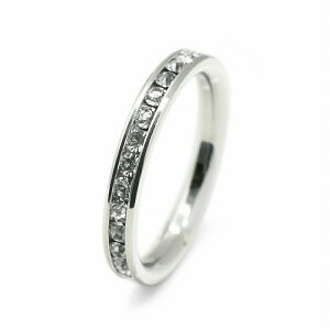 指輪 サージカルステンレス 一周ぐるり水晶のフルエタニティリング レール留め クリア|医療用ステンレス アクセサリー レディース メンズ