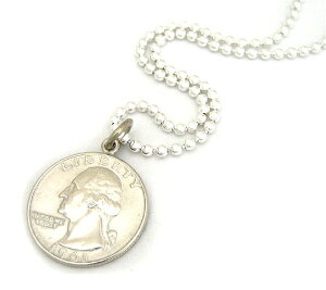 ペンダントトップ シルバー925 アメリカ古銭使用 ワシントン25セント硬貨ペンダント 表面:ワシントン 裏面:イーグル 1932年〜1964年 ネックレスチェーン付き 25CENT クォーターダラー|コイン 銀