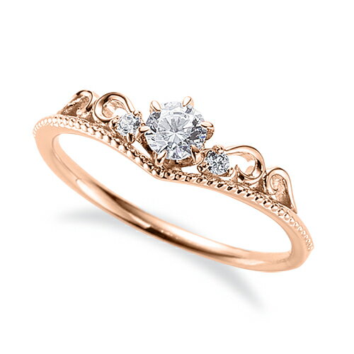 指輪 18金 ピンクゴールド 天然石 ティアラモチーフのデザインリング