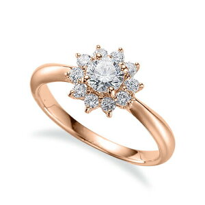 指輪 18金 ピンクゴールド 天然石 花モチーフの取り巻きリング 主石の直径約5.2mm しぼり腕 四本爪留め|K18PG k18 18k 貴金属 ジュエリー レディース メンズ