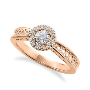 指輪 18金 ピンクゴールド 天然石 腕に透かし模様入り取り巻きリング 主石の直径約3.8mm 四本爪留め|K18PG k18 18k 貴金属 ジュエリー レディース メンズ