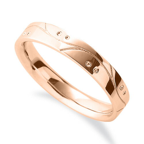 指輪 18金 ピンクゴールド ウェーブラインと丸い模様が刻まれたデザインリング 幅3.8mm｜K18PG k18 18k 貴金属 ジュエリー レディース メンズ