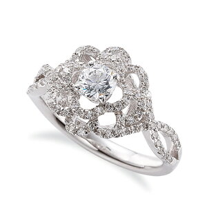 指輪 18金 ホワイトゴールド 天然石 透かしラインの取り巻きリング 主石の直径約4.4mm 割り腕 四本爪留め|K18WG k18 18k 貴金属 ジュエリー レディース メンズ