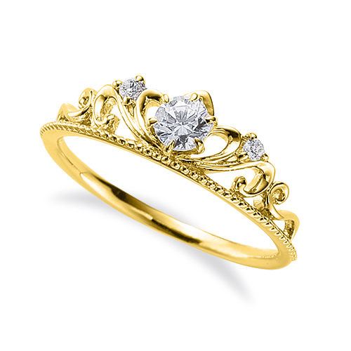 女性が喜ぶ♪指輪 18金 イエローゴールド 天然石 ティアラモチーフのデザインリング 主石の直径約3.8mm 六本爪留め｜K18YG k18 18k 貴金属 ジュエリー レディース メンズ