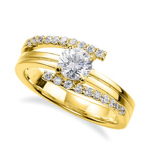 指輪 18金 イエローゴールド 天然石 メレがラインになったサイドストーンリング 主石の直径約3.8mm 割り腕 四本爪留め|K18YG k18 18k 貴金属 ジュエリー レディース メンズ