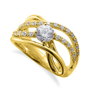 指輪 18金 イエローゴールド 天然石 サイド二文字リング 主石の直径約5.2mm ウェーブ 割り腕 四本爪留め|K18YG k18 18k 貴金属 ジュエリー レディース メンズ