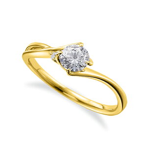 指輪 18金 イエローゴールド 天然石 サイドストーンリング 主石の直径約4.4mm ウェーブ 割り腕|K18YG k18 18k 貴金属 ジュエリー レディース メンズ