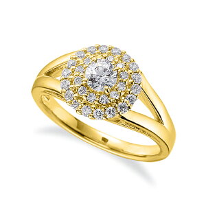 指輪 18金 イエローゴールド 天然石 パヴェが豪華な取り巻きリング 主石の直径約4.1mm 割り腕 四本爪留め|K18YG k18 18k 貴金属 ジュエリー レディース メンズ