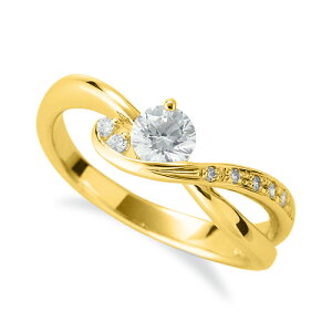 指輪 18金 イエローゴールド 天然石 サイドストーンリング 主石の直径約4.4mm ウェーブ 割り腕|K18YG k18 18k 貴金属 ジュエリー レディース メンズ