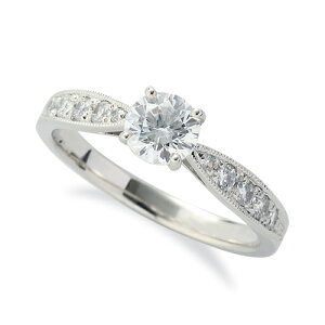 指輪 PT900 プラチナ 天然石 メレ周りミル打ちのサイドストーンリング 主石の直径約3.8mm しぼり腕 四本爪留め|900pt 貴金属 ジュエリー レディース メンズ