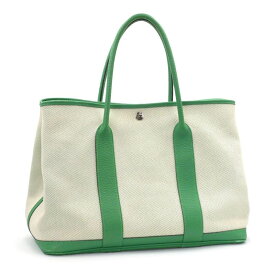 [返品OK] エルメス ガーデンパーティPM □R刻印 2014年製 トワルアッシュ ヴァッシュカントリー バンブー トートバッグ グリーン 緑 【中古】【送料無料】