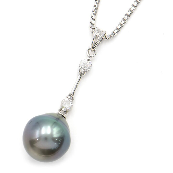 楽天市場】[返品OK]約10mm天然ブラックパールネックレス K18WG 0.3ct 