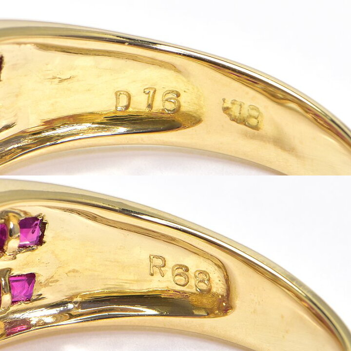 楽天市場】[返品OK]合計0.68ct天然ルビーリング 13号 K18YG 合計0.16ct 