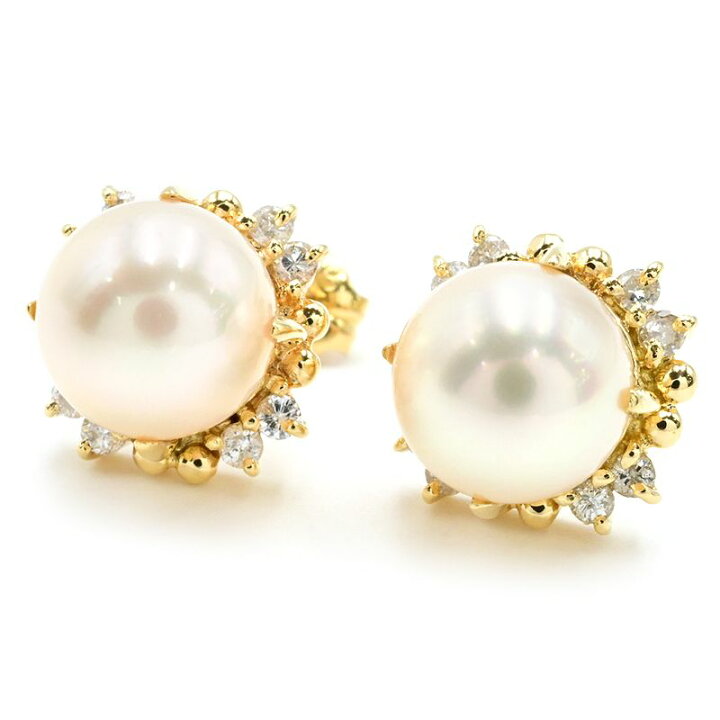 楽天市場】[返品OK] ジュエリーマキ 約7mmパールピアス K18YG 0.18ct 