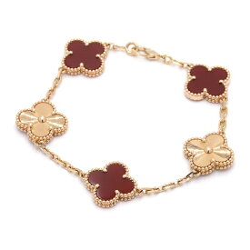 [返品OK] ヴァンクリーフ＆アーペル ヴィンテージアルハンブラブレスレット 5モチーフ VCARP7RP00 K18RG カーネリアン 地金約10g【中古】【送料無料】