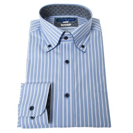 ワイシャツ 形態安定 長袖 ブルーストライプ 青 ボタンダウン 標準 シャツハウス メンズ カッターシャツ 2404ft