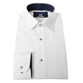 ワイシャツ 形態安定 長袖 白ドビー ホワイト ダイヤ柄 ワイドカラー 標準 シャツハウス メンズ カッターシャツ 24FA 2406ss 50par