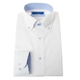 ワイシャツ 形態安定 長袖 ホワイト 白ドビーチェック ボタンダウン 標準 シャツハウス メンズ カッターシャツ