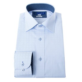 ワイシャツ 形態安定 長袖 ブルー ドビーチェック ワイドカラー 標準 シャツハウス メンズ カッターシャツ2312CL