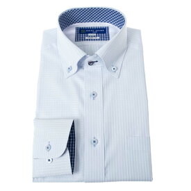 ワイシャツ 形態安定 長袖 ブルーグレー チェック ボタンダウン 標準 シャツハウス メンズ カッターシャツ