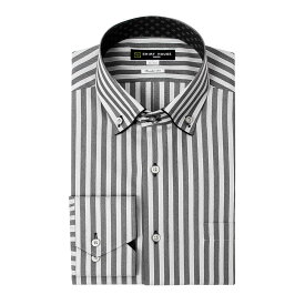 ワイシャツ 形態安定 長袖 グレー ストライプ ボタンダウン 標準 レギュラー フィット シャツハウス メンズ ドレスシャツ 24FA