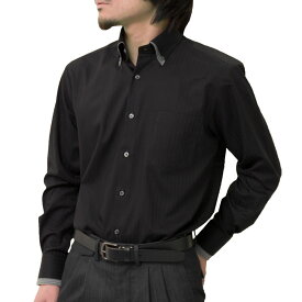 ワイシャツ 形態安定 長袖 黒 ブラック 2枚衿風 標準 レギュラーフィット シャツハウス メンズ ドレスシャツ 2404ft 24FA
