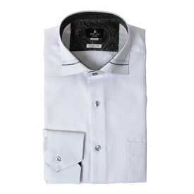 形態安定 メンズ 長袖 シャツ おしゃれ ワイドカラー ホワイト ドビー レギュラーフィット 2510ft