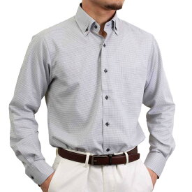 形態安定 メンズ 長袖 シャツ ボタンダウン レギュラーフィット グレー チェック