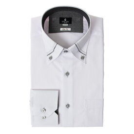 形態安定 メンズ スリムフィット 長袖 シャツ おしゃれ ボタンダウン ホワイト ドビー 2510ft