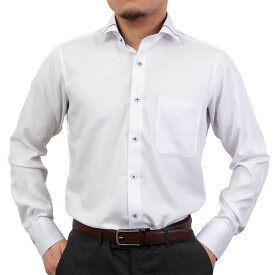 形態安定 マイターカラー 長袖 シャツ スリムフィット ホワイト 2510ft DF2601