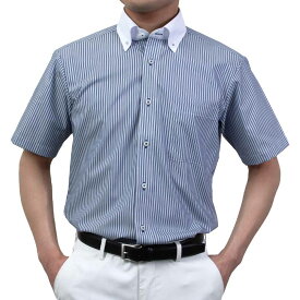 半袖ワイシャツ 形態安定 吸水速乾 クレリック ブルー 青 ストライプ ボタンダウン レギュラーフィット メンズ クールビズ オフィスカジュアル 2506CL