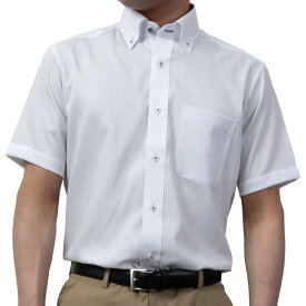 半袖ワイシャツ 形態安定 消臭 ホワイト 白 ボタンダウン 格子 ドビー スリムフィット 表前立て メンズ オフィスカジュアル ビジカジ 2506CL
