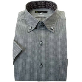 ワイシャツ 形態安定シャツハウス 半袖 グレー 幾何学柄 ボタンダウン レギュラーフィット