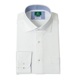 ノーアイロン 長袖 メンズ シャツ スリムフィット ワイドカラー ニット ホワイト 2510ft