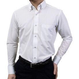 ノンアイロン メンズ 長袖 スリムフィット Yシャツ ボタンダウン 吸汗速乾 ストレッチ ホワイト ドビー ニット 2509ft 2510ft
