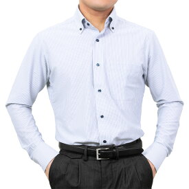 ノーアイロン 長袖 スリムフィット ボタンダウン スーパーストレッチ ブルー ストライプ ニット 裄詰め不可 2601tf DF2601 2512CL 2602ft