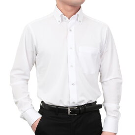 ノーアイロン 長袖 スリムフィット ボタンダウン 吸汗速乾 スーパーストレッチ ビジカジ ホワイト ニット 裄詰め不可 2602ft