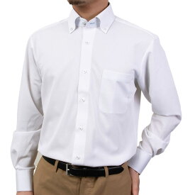 ノンアイロン メンズ 長袖 レギュラーフィット Yシャツ ボタンダウン 吸汗速乾 ストレッチ ホワイト 白 ニット 2509ft 2512CL DF2601 2602ft