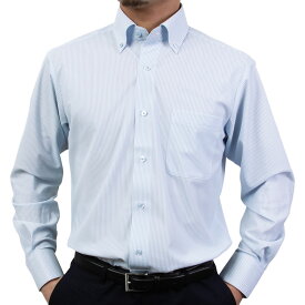 ノンアイロン メンズ 長袖 レギュラーフィット Yシャツ ボタンダウン 吸汗速乾 ストレッチ ブルー ニット 2509ft 2510ft