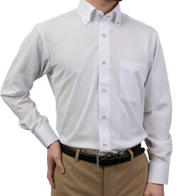 ノンアイロン メンズ 長袖 レギュラーフィット Yシャツ ボタンダウン 吸汗速乾 ストレッチ パープル ニット 2509ft