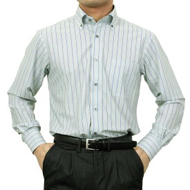 ノーアイロン 長袖 ストレッチ レギュラーフィット ボタンダウン ストライプ グリーン ニット 吸汗速乾 裄詰め不可 2601tf