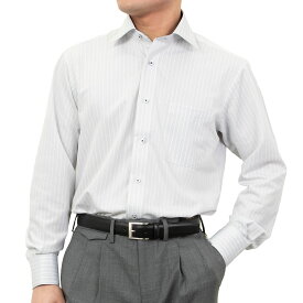 ノーアイロン 長袖 ストレッチ レギュラーフィット セミワイドカラー グレー ストライプ 吸汗速乾 裄詰め不可 2601tf