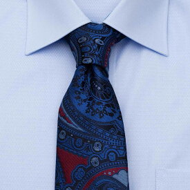 ネクタイ シルク100％ 8センチペイズリー ブルー 総柄 プレゼント 就活 成人式 2511ft