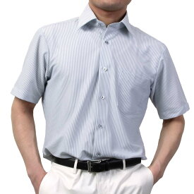 半袖ワイシャツ ニットシャツ ノーアイロン 消臭 吸汗速乾 ストレッチ ブルー 青 ストライプ ワイドカラー レギュラーフィット メンズ 2506CL