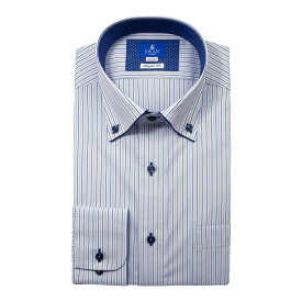 形態安定 メンズ 長袖 シャツ ブルー ストライプ レギュラーフィット ボタンダウン ドビー 2510ft